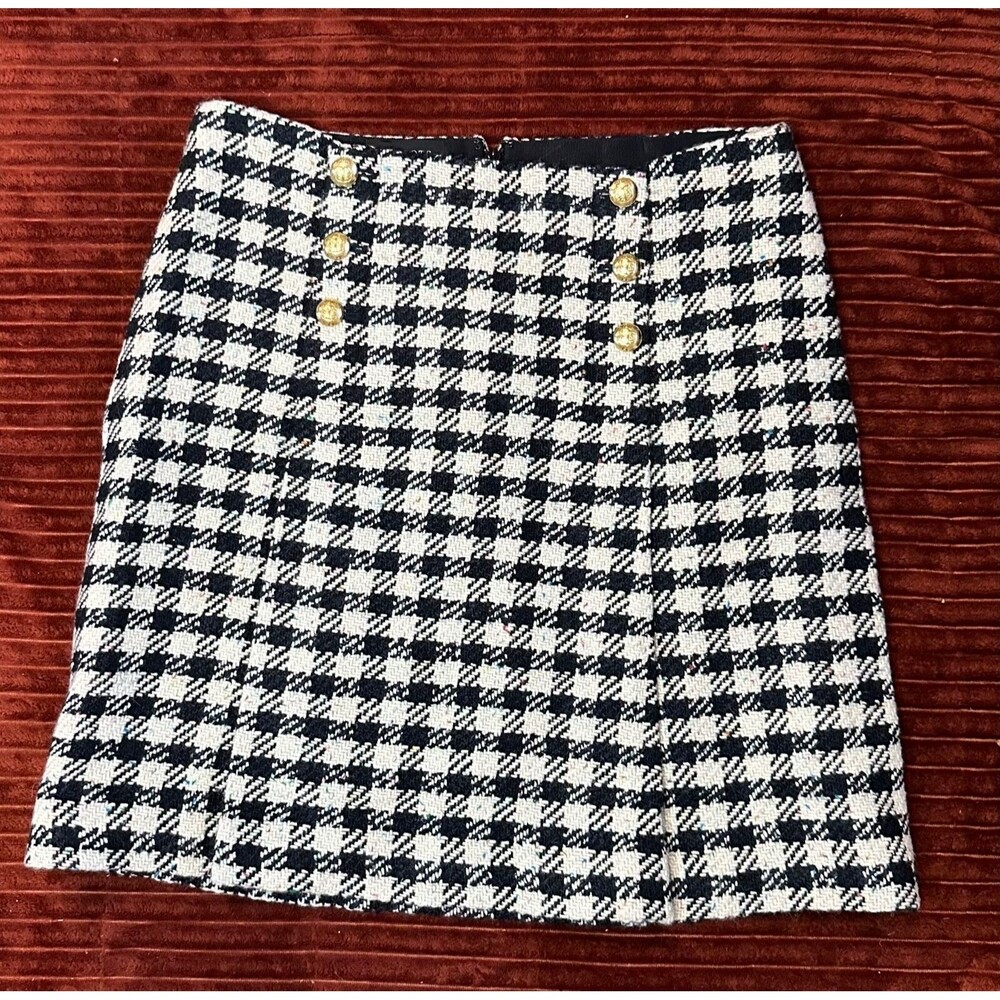 Talbots Skirt Womens 6 Plaid Black Wool Blend Pleated Academia Retro Buttons